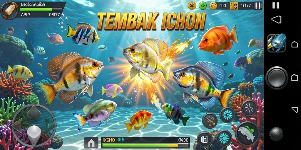 Gameplay seru menembak ikan di bawah laut yang penuh warna.