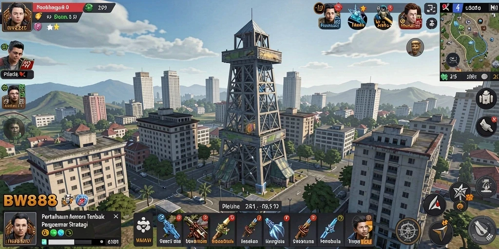 Menampilkan aksi strategi menara dalam gameplay BW888.