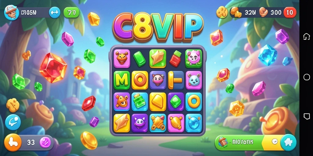 Tangkapan layar C8VIP menampilkan gameplay Match-3 yang penuh warna.