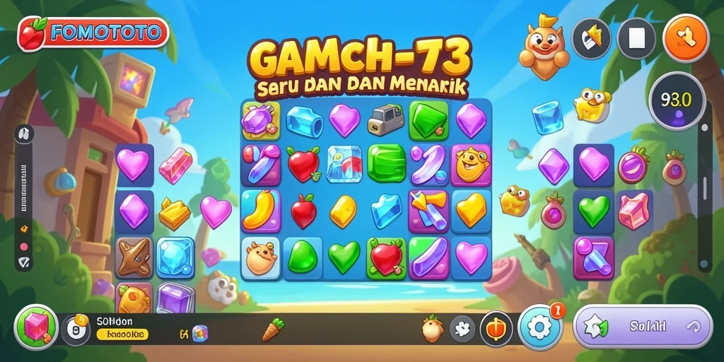 Tampilan gameplay FOMOTOTO yang penuh warna dan menyenangkan.
