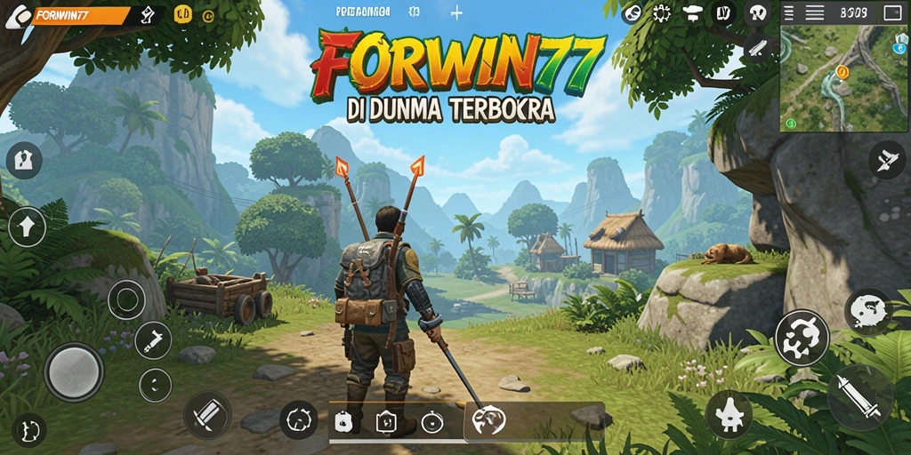 Screenshot menampilkan aksi eksplorasi mendalam di dunia terbuka FORWIN77.