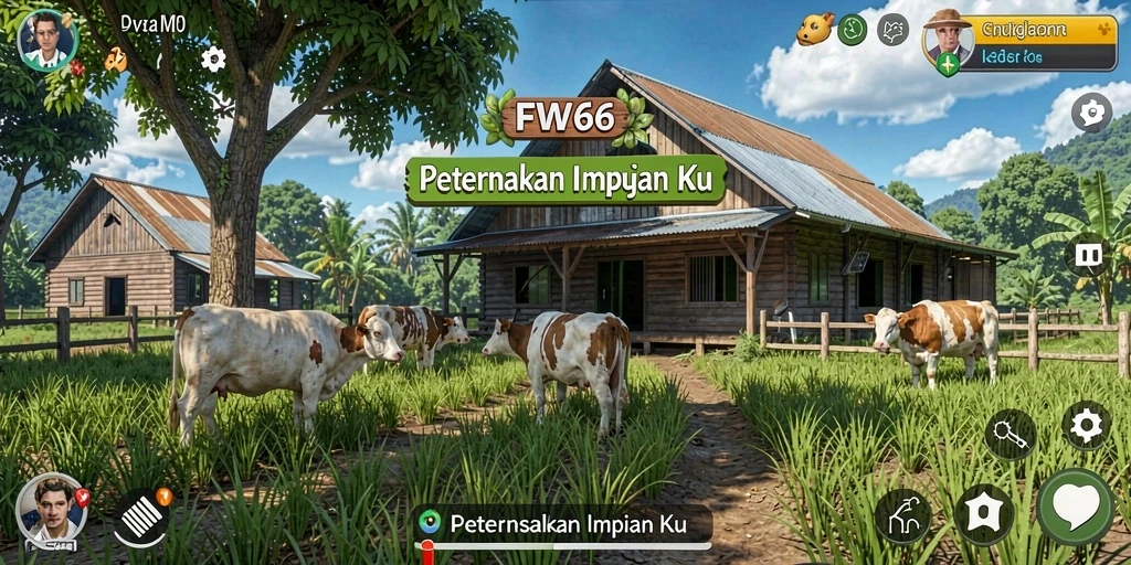 Screenshot gameplay FW66 menunjukkan aktivitas bertani yang seru.