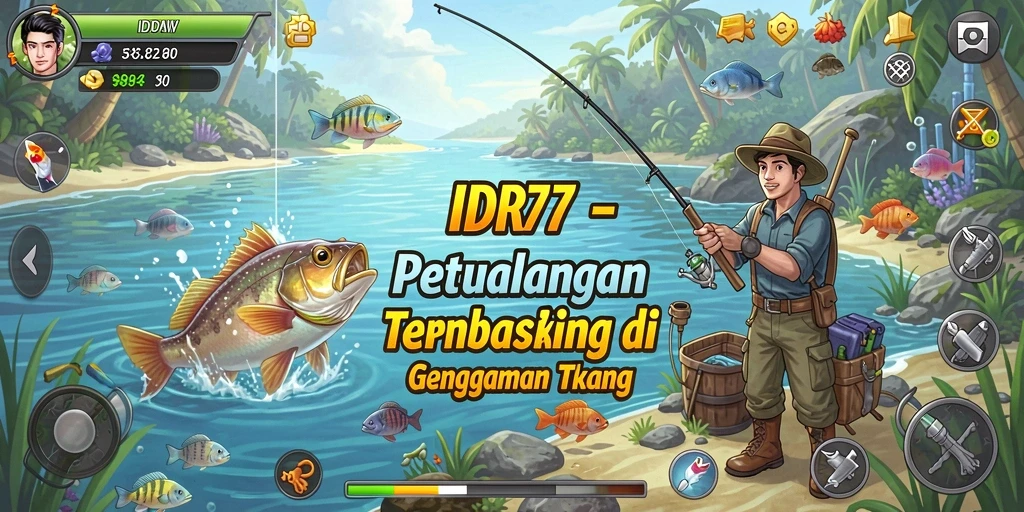 Screenshot utama IDR77 menampilkan momen seru saat menangkap ikan besar.