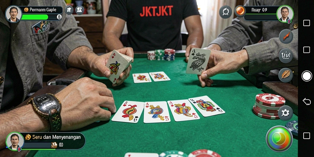 Screenshot gameplay JKTJKT menampilkan aksi seru permainan Gaple.