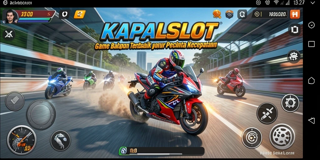 Screenshot KAPALSLOT menampilkan aksi balapan motor yang intens.