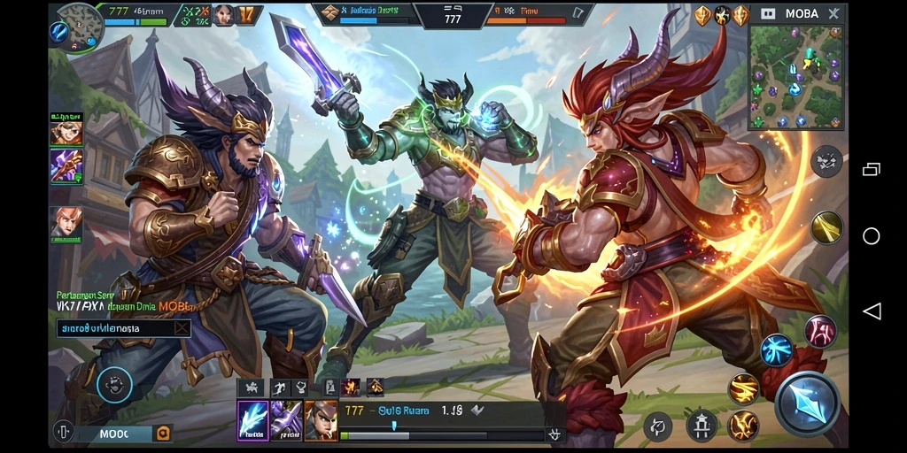 Tampilan gameplay L777 yang mendebarkan dengan aksi pertarungan MOBA.