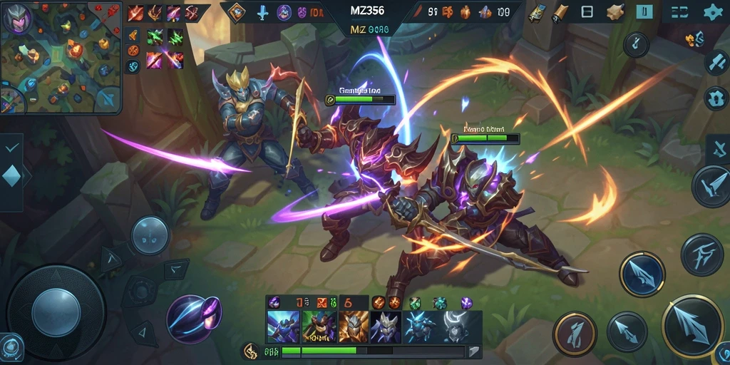 Screenshot MZ356 menampilkan aksi penuh strategi dalam pertarungan MOBA.