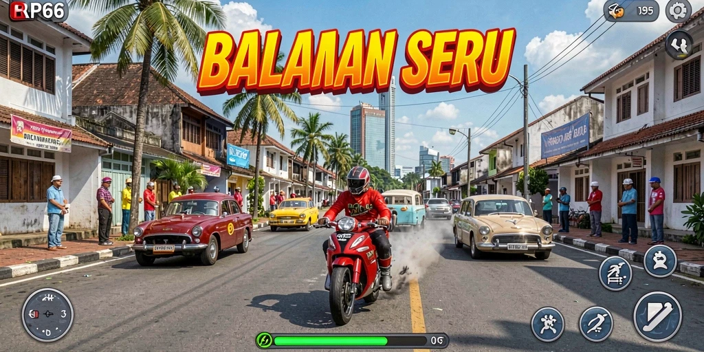 Tampilan gameplay seru balapan mobil di RP66 dengan kendaraan berkecepatan tinggi.