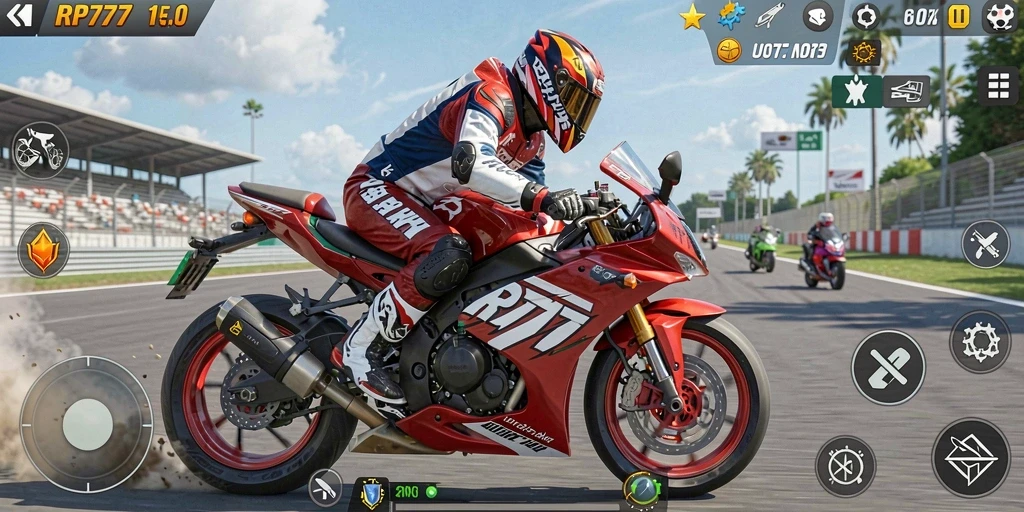 Gameplay menarik dari RP777 yang menampilkan balapan motor seru.