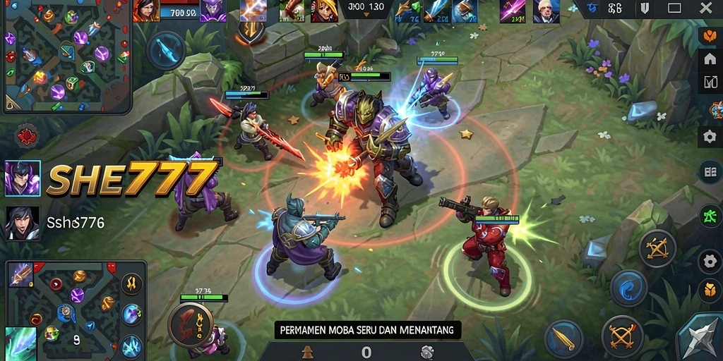 Tampilan gameplay MOBA yang seru dan penuh aksi.