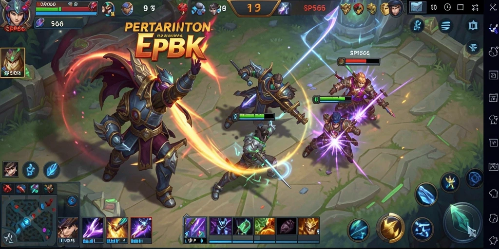 Screenshot gameplay SP666 yang menampilkan aksi seru dalam pertarungan MOBA.