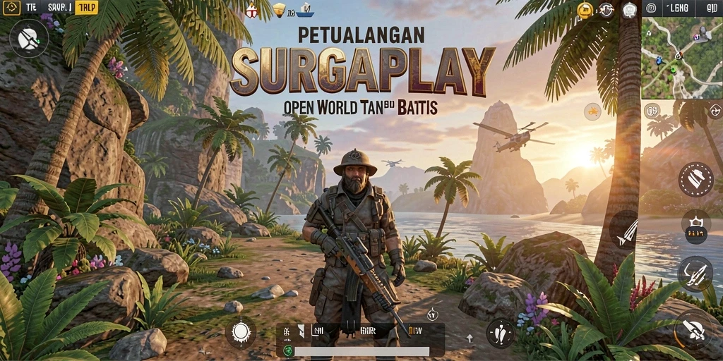 Screenshot gameplay SURGAPLAY menampilkan dunia terbuka yang luas dan indah.