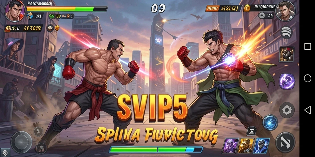 Menampilkan gameplay pertarungan seru di SVIP5 dengan berbagai karakter dan arena.