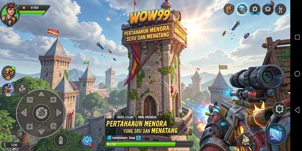 Screenshot WOW99 menampilkan aksi seru dalam gameplay Tower Defense.