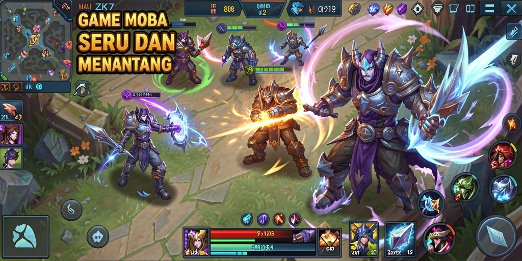 Screenshot utama ZK7 menampilkan aksi pertempuran yang mendebarkan dalam game MOBA.