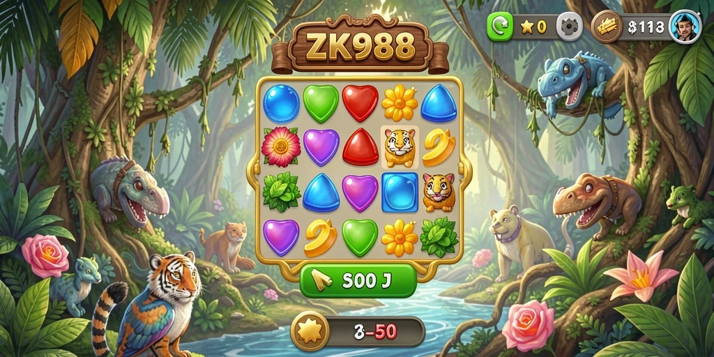 Tampilan gameplay ZK988 yang seru dengan elemen Match-3.